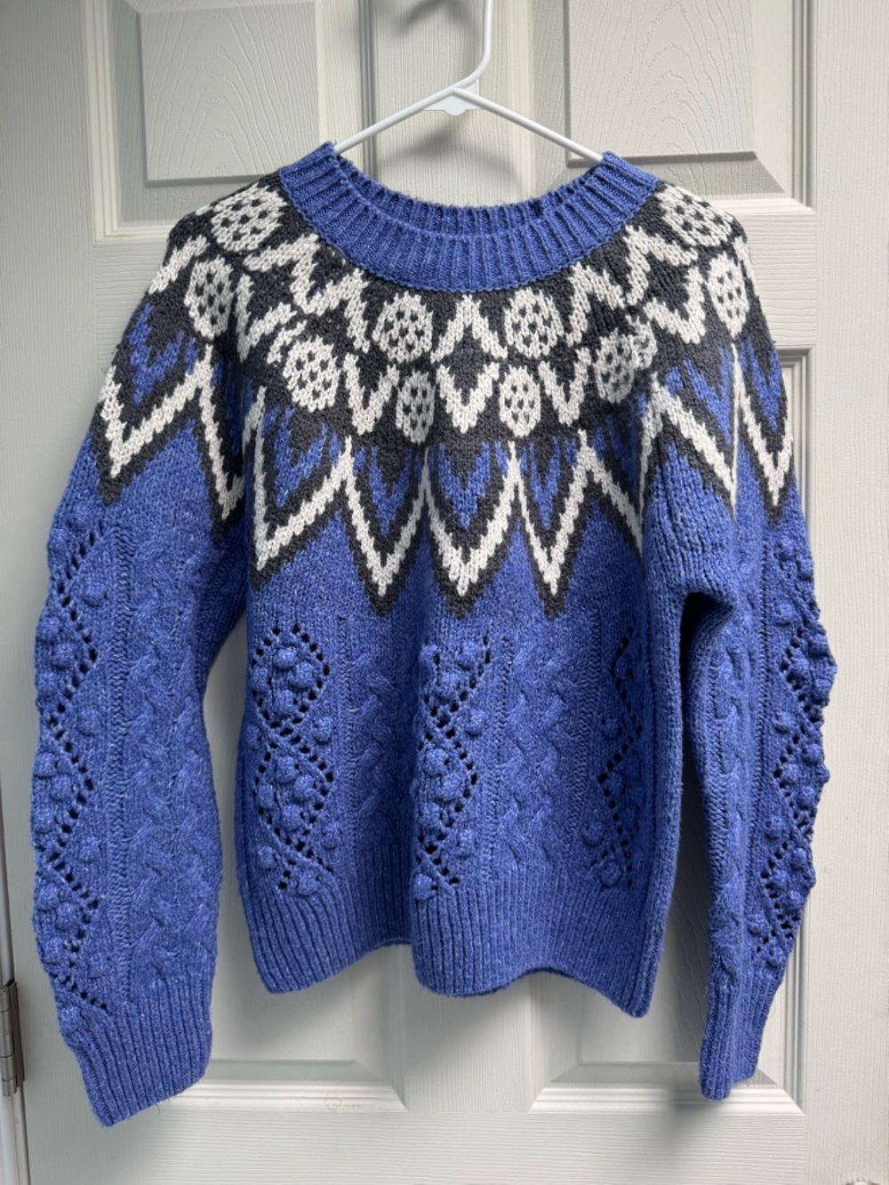Lucky Brand Blue Fair Isle Cable Knit Sweater